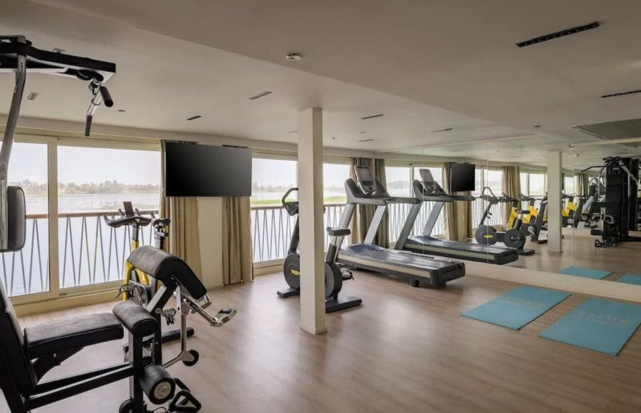 Enjoy a river view workout in the bright modern gymnasium of the Tamr Henna Nile Cruise Ship which is complete with treadmills and weight equipment