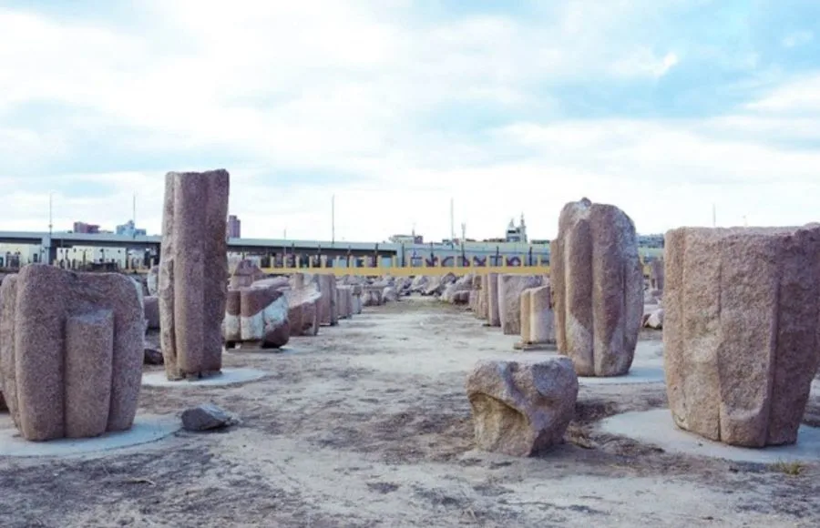 Remains of large granite columns at the archaeological site of Babastis (Tell Basta) in Egypt.