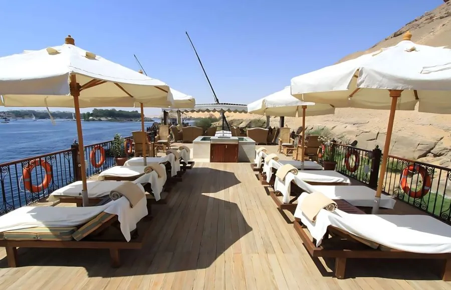 Sun deck of a traditional Dahabiya Nile cruise boat.