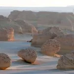 Unique, eroded desert landforms and chalk rock formations at Wadi El Hitan in Fayoum.