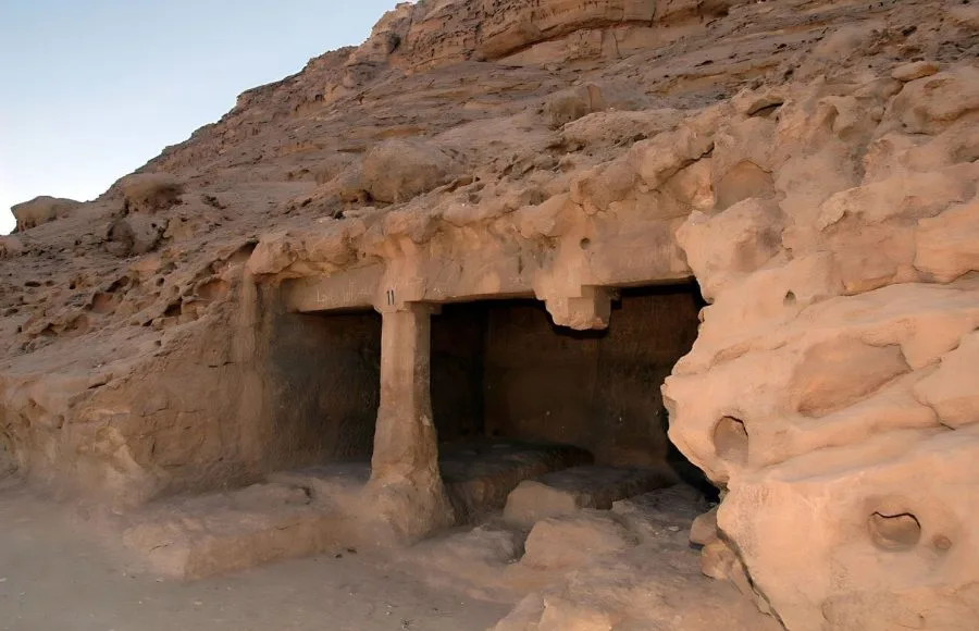 Entrance to the rock-cut Tomb of Khnumhotep III at Beni Hasan, Egypt.