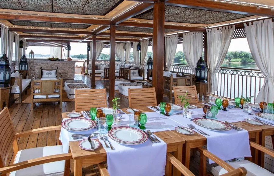 Jaz Yakouta Dahabiya sun deck dining area