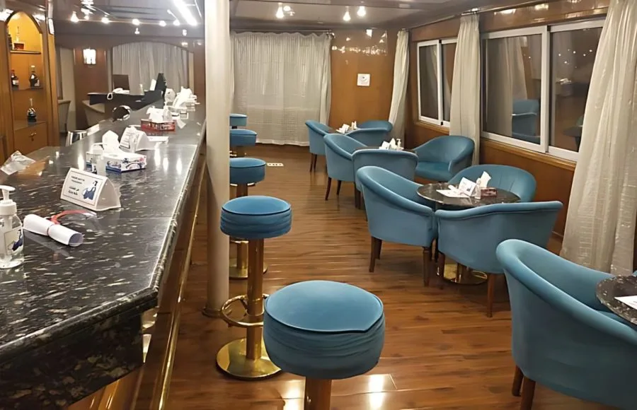 A stylish bar and lounge area on the MS A Sara.