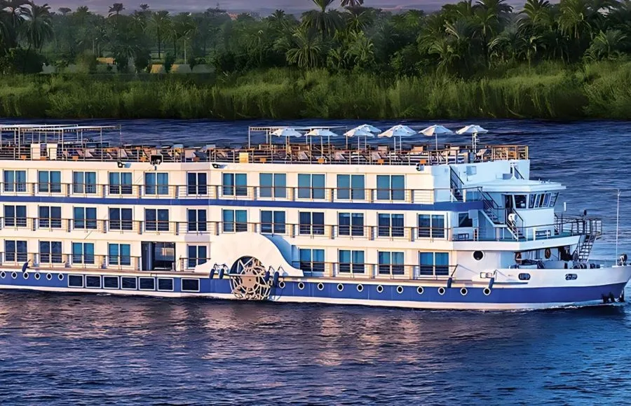 Oberoi Philae Luxury Nile Cruise ship sailing on the Nile.