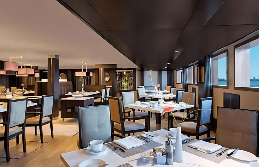 Contemporary main restaurant on the Oberoi Philae Luxury Nile Cruise.
