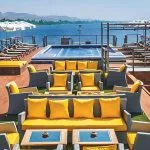Sun deck lounge with a small pool on the Oberoi Philae Luxury Nile Cruise.