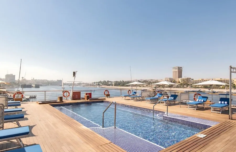 The Sun Deck on the Oberoi Zahra featuring a small pool and sun loungers.
