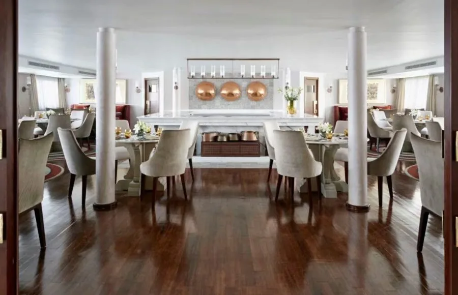 Elegant main dining room interior aboard the MS Sanctuary Nile Adventurer.