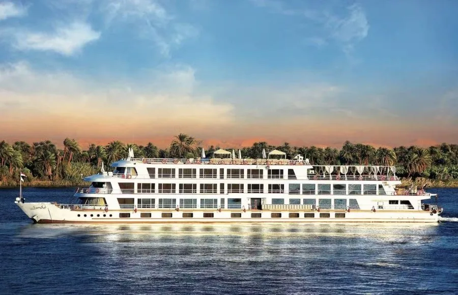 Sanctuary Sun Boat IV Nile Cruise ship sailing on the Nile River.