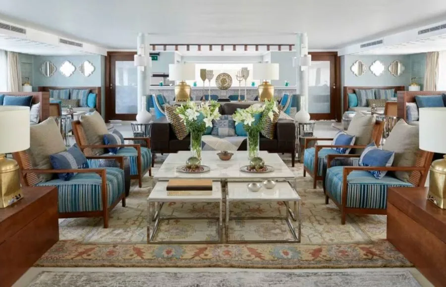 Stylish main restaurant area on the Sanctuary Nile Adventurer cruise.