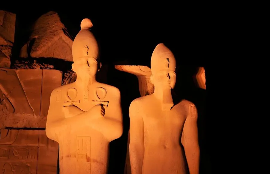 Statues-In-First-Court-Of-Great-Temple-Of-Amun-Karnak-Temple-Sound-And-Light-Show