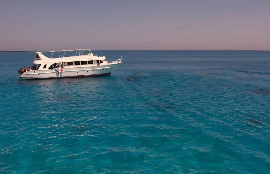 Tourists-Boat-Anchored-In-Bay-In-Hamata-Island-For-Snorkeling