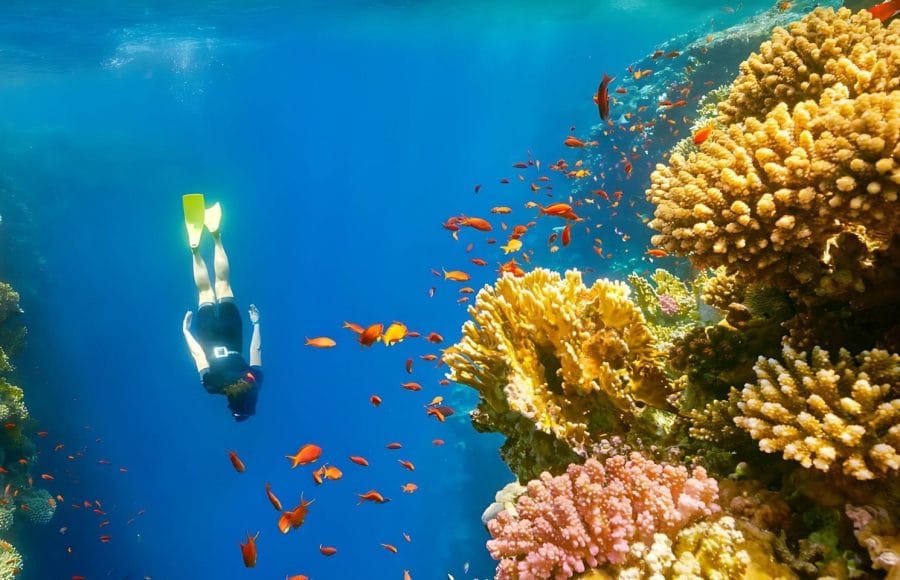 Woman-Snorkeling-Coral-Reef-Blue-Hole-Near-Dahab