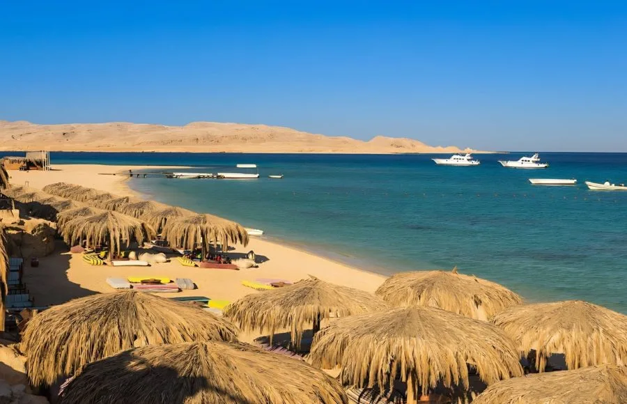 view-palm-sunshades-beach-and-some-yachts-Mahmya-island