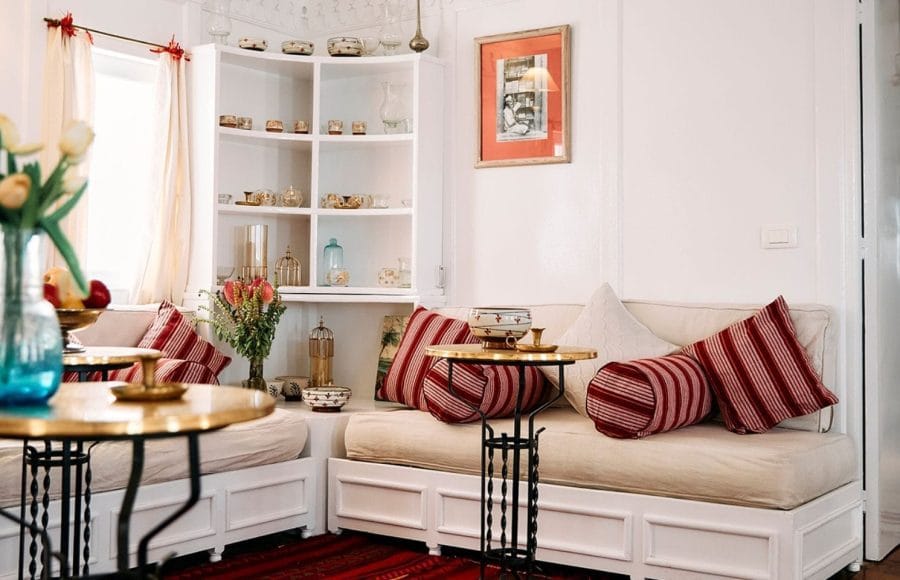 Interior cabin lounge on the Lazuli Gordon Pacha Dahabiya Nile cruise boat.