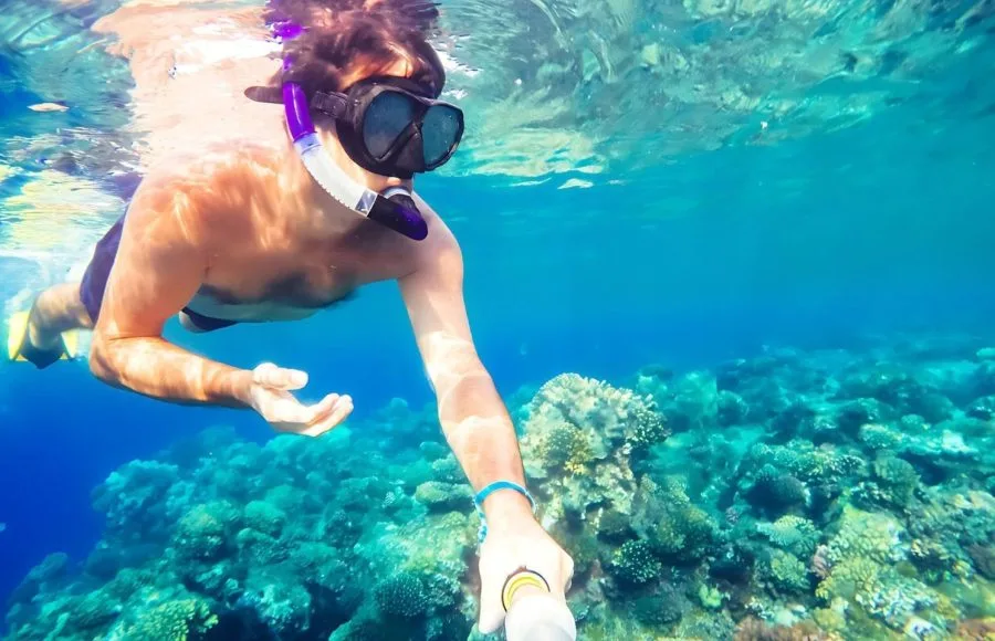 Man-Snorkeling-with-fish-and-coral-reef-Safaga
