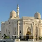 The beautiful white facade and domes of the Abbo Elabbas El-Morsi Mosque in Alexandria.