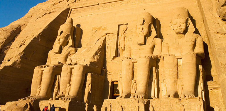 Abu Simbel Temple Entrance With Statues Of Ramses Ii In Early Morning Sun Sunshine Egypt North Africa
