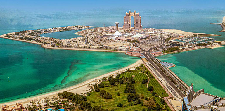 Aerial view of Marina Mall and Marina Village with Rixos Marina Abu Dhabi hotel