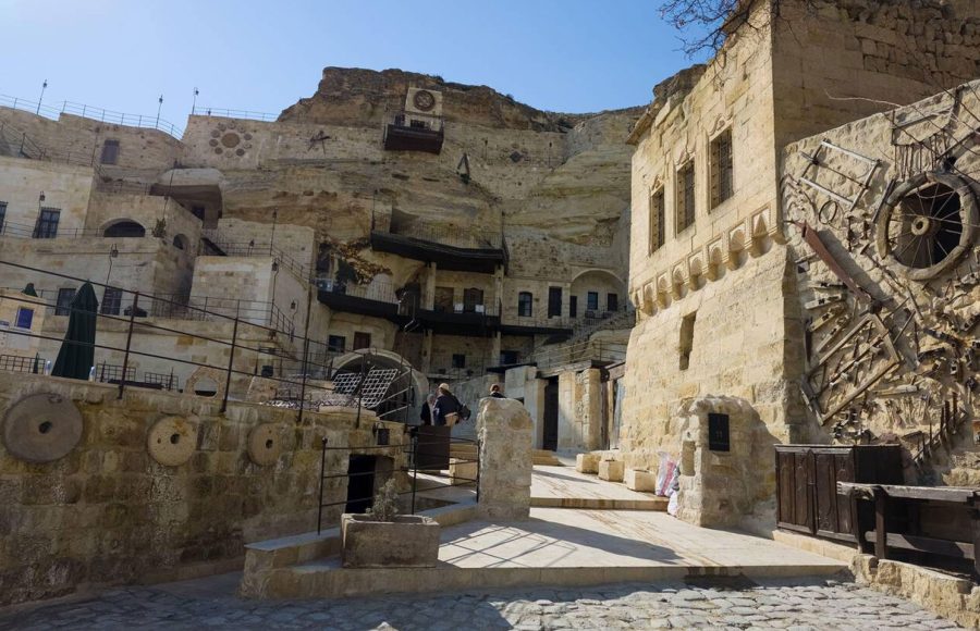 Ancient-rock-cut-cave-houses-and-millstones-in-Avanos-Cappadocia-Turkey