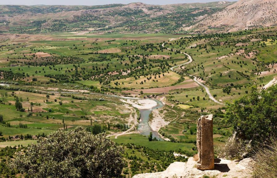 Arsameia-Nymphaios-Unidentified-stele-and-view-of-valley-ancient-city-of-Commagene-kingdom-Kahta-Adıyaman-province-Turkey-Asia