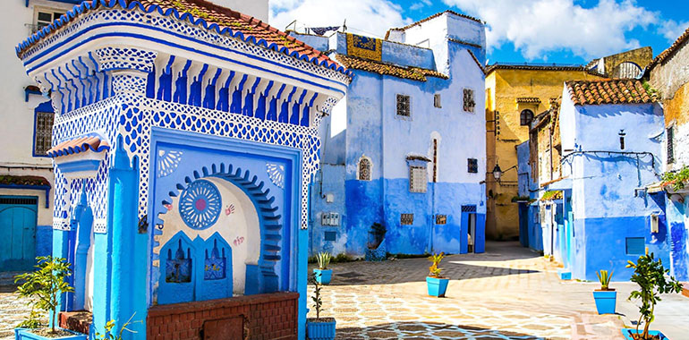 Beautiful view of the square in the blue city of Chefchaouen