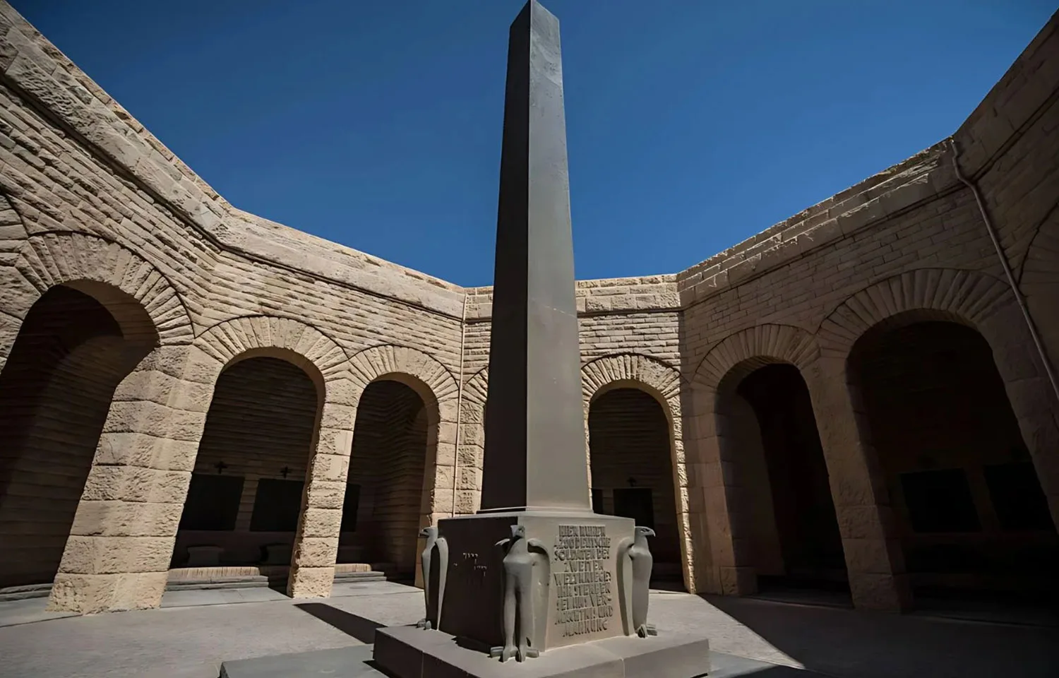 The striking German Memorial and obelisk at El Alamein, a key stop on any WWII battlefields tour