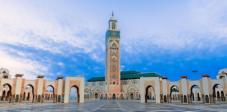 Casablanca Morocco Panoramic view of Hassan II Mosque largest functioning mosque in Africa