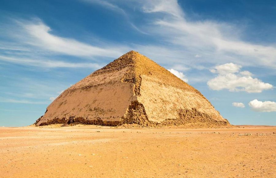 The unique architecture of the Bent Pyramid captured during a layover tour to Dahshur pyramids