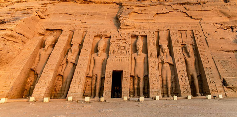 Discover the architectural marvel of the Nefertari Temple Facade in Abu Simbel Ancient Egypt