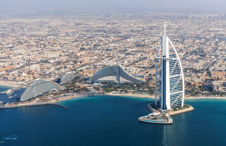 Dubai-Burj-Al-Arab-luxury-hotel-at-sea-aerial-view-photography-from-above-in-United-Arab-Emirates