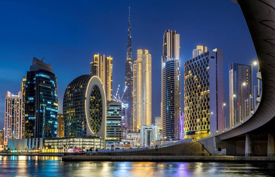 Dubai-Burj-Khalifa-skyline-tallest-building-in-the-world-at-twilight-downtown-in-United-Arab-Emirates