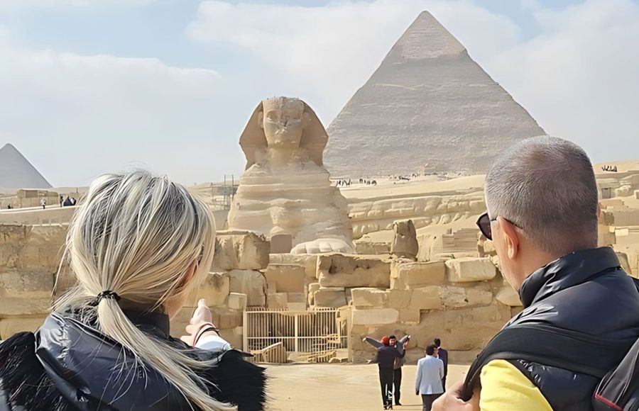 Tourists admiring the Sphinx during a Saqqara Step Pyramid tour