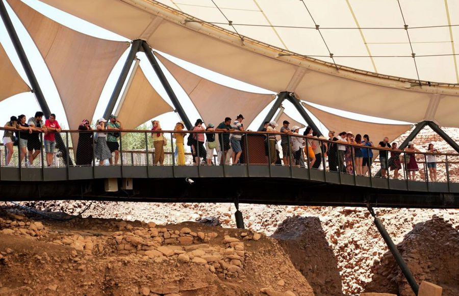 Göbeklitepe-ruins-are-located-in-Haliliye-district-of-Şanlıurfa-Inside-view-of-the-excavation-site-Tourist-group-visiting-the-excavation-site