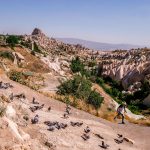 Guvercinlik-Valley-and-Fairy-tale-chimneys-on-background-of-blue-sky-at-Pigeon-Valley-in-Turkey-South-Cappadocia
