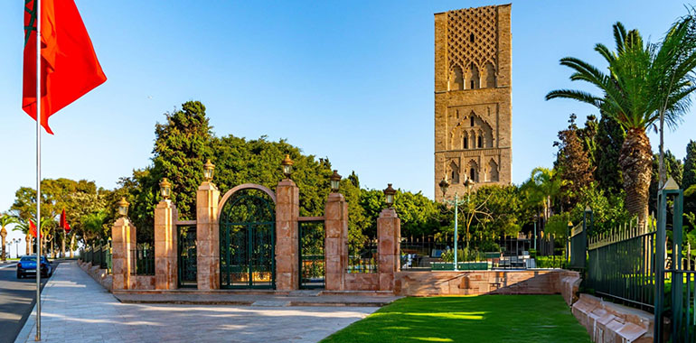 Hassan Tower at the Mausoleum of Mohammed V built to honor the memory of the late King Mohammed V