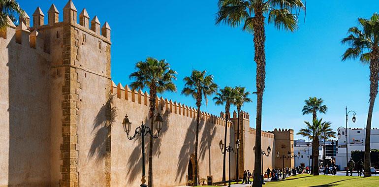 Historic City Walls and Palm Trees in Rabat Morocco