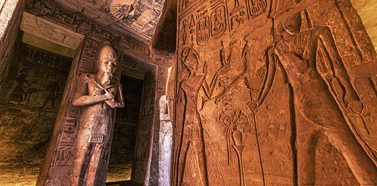 Inside the great ancient Egyptian temple of Ramses II at Abu Simbel Egypt