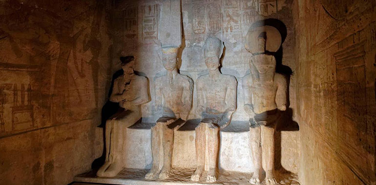Inside the great temple known as Ramses II temple upper Egypt at Abu Simbel