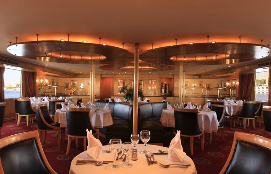The restaurant on the Jaz Amara Nile Cruise.