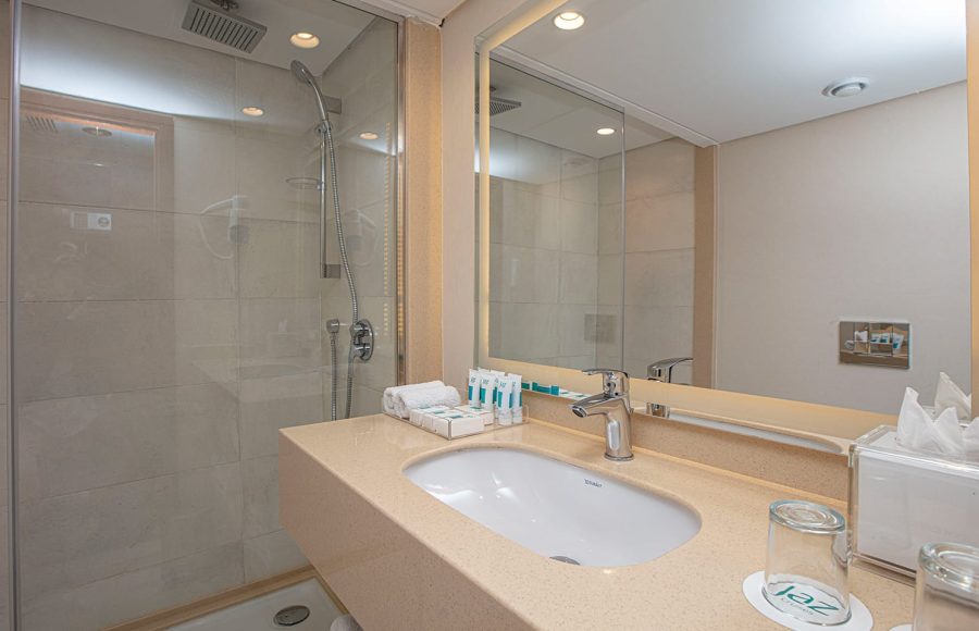 Modern bathroom on the Jaz Celebrity cruise.