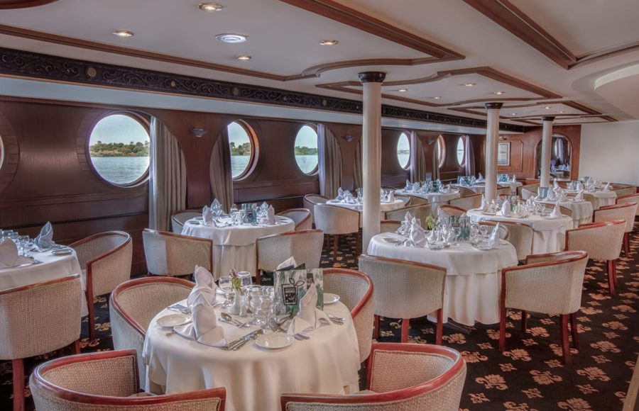 The elegant restaurant on the Jaz Celebrity Nile Cruise.