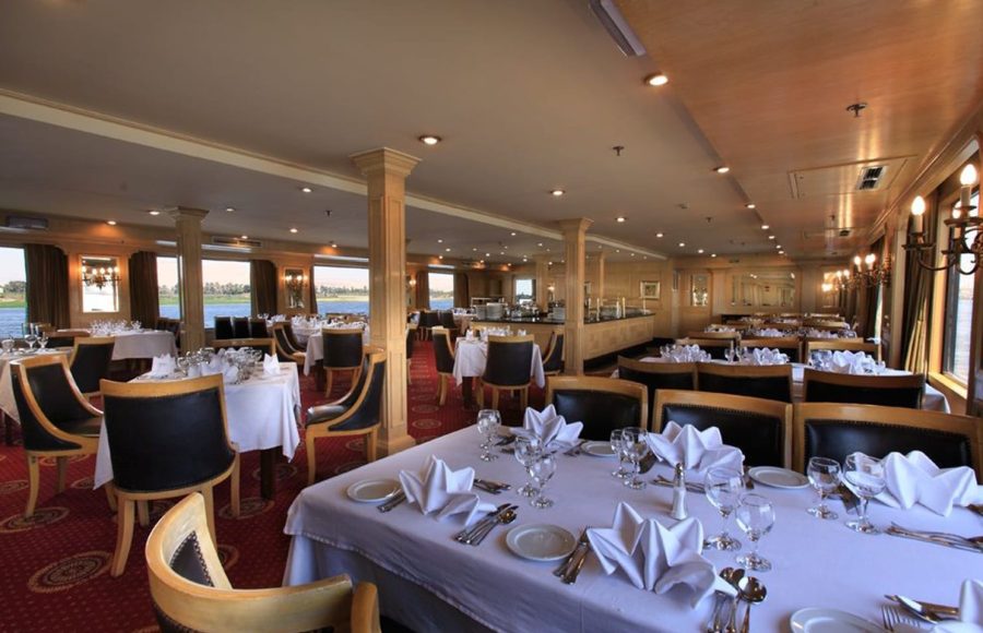 The spacious restaurant on the Jaz Helio Nile Cruise.
