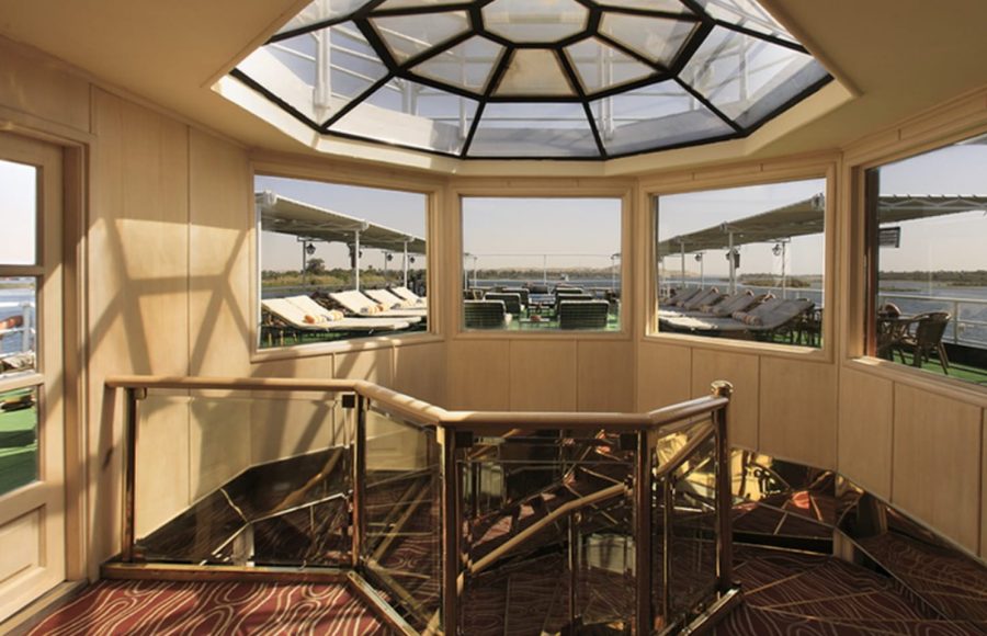 The main lobby and staircase on the Jaz Imperial Nile Cruise.
