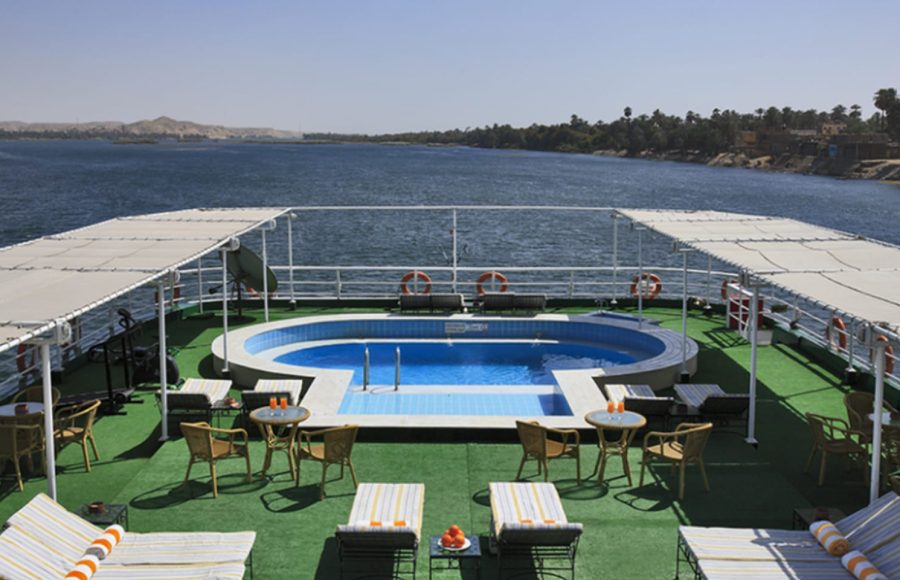 The swimming pool on the Jaz Imperial cruise ship.