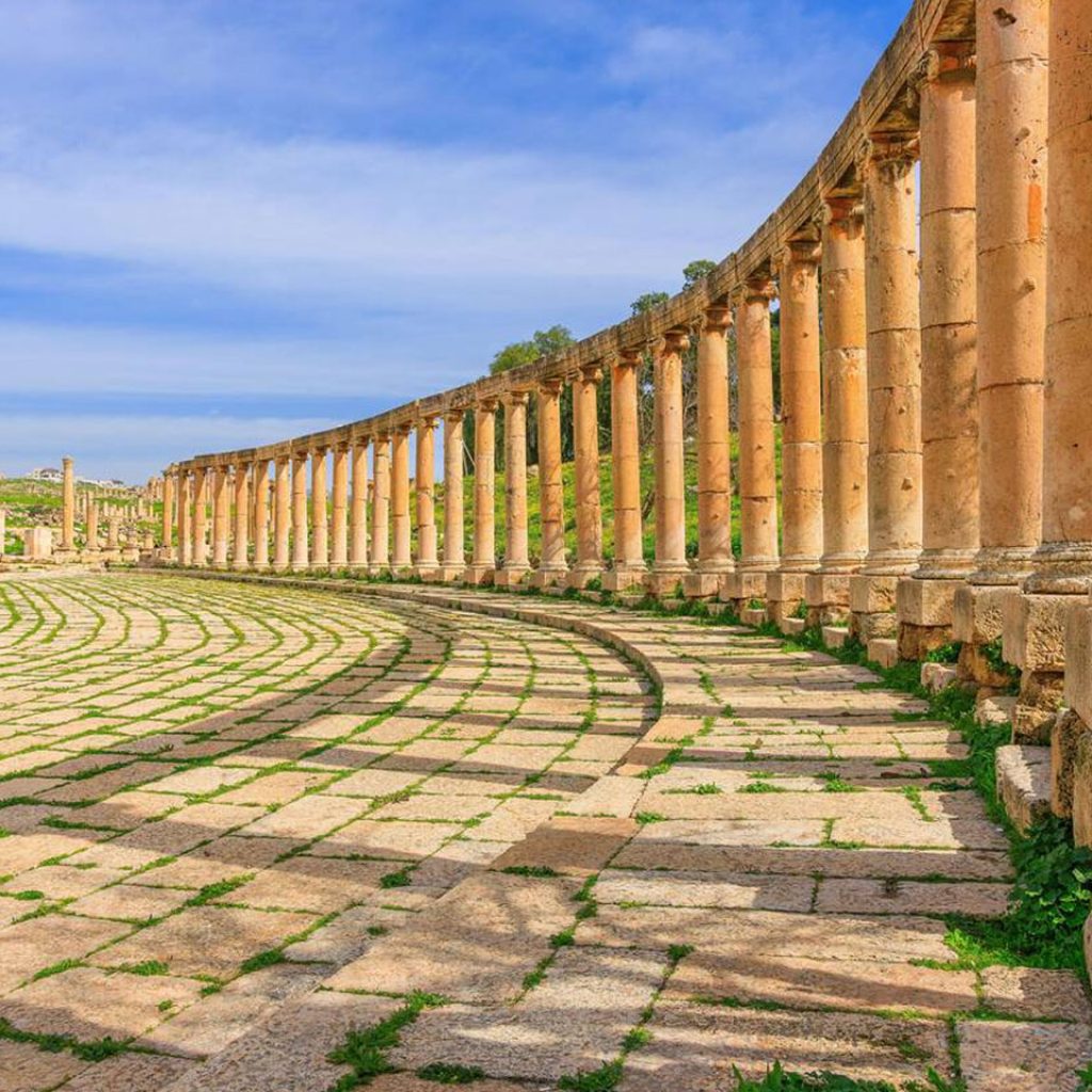 Jerash Jordan The Oval Forum and Cardo Maximus in ancient Jerash