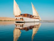 Lazuli Roi Farouk Dahabiya sailing on the Nile River, Egypt.