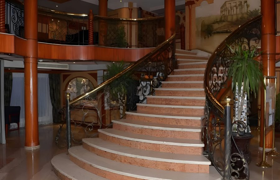 Grand staircase and lobby interior on the MS Emilio Nile Cruise ship.