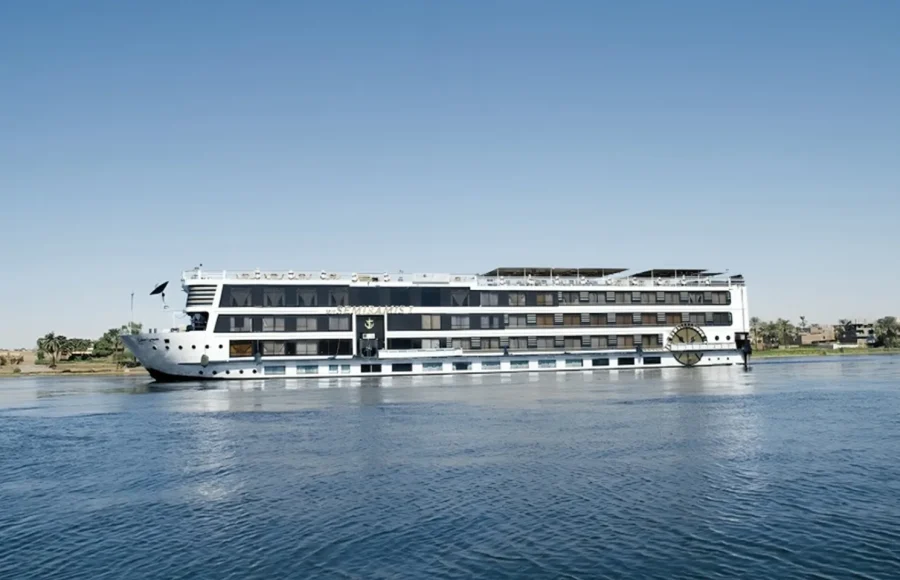A cruise ship sailing the Nile River, a key feature of the Best 14 Day Egypt Itinerary.
