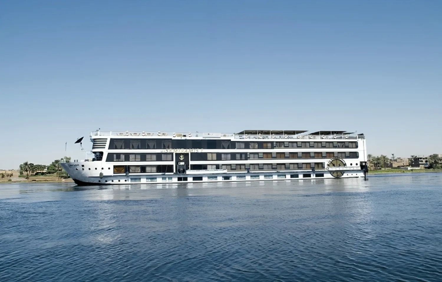 A cruise ship sailing the Nile River, a key feature of the Best 14 Day Egypt Itinerary.